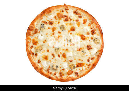 Pizza quattro formaggi vista dall'alto. Isjlated. Foto Stock