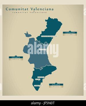 Moderno e modernità, europa Spagna, Regione, Provincia, Stato, vettore atlas, mappa Illustrazione Vettoriale