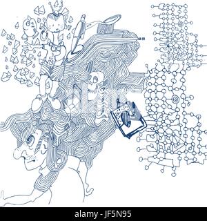 Linee, cranio, idromassaggio, dot, vertebre, sfondo, sfondo, info Illustrazione Vettoriale