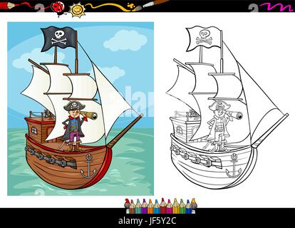 Vela, illustrazione, nave pirata, cartoon, barca a vela, barca a vela, barca a vela, Illustrazione Vettoriale