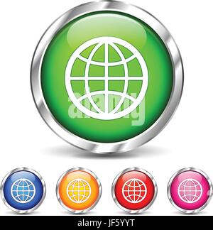 Pulsante, Globe, il pianeta terra, mondo, segno, icona, vettore, blu, vetro, calice, Illustrazione Vettoriale