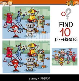 Istruzione, illustrazione, puzzle, trovare, cartoon, differenze, spot, applicazione Illustrazione Vettoriale