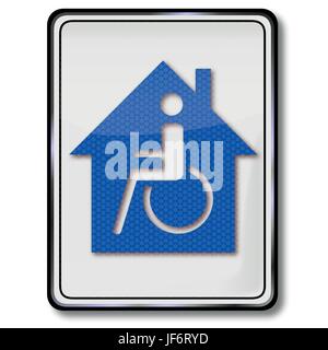 Sedia a rotelle, house, un edificio aperto, persona su sedia a rotelle, barriera, pari diritti, Illustrazione Vettoriale