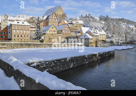 Inverno in Schwaebisch Hall, Germania Foto Stock