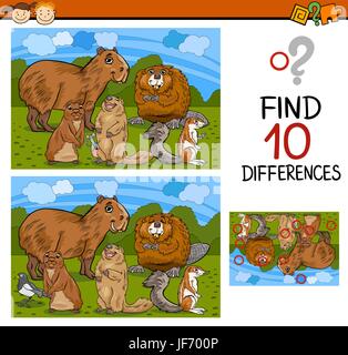 Trovare le differenze gioco cartoon Illustrazione Vettoriale