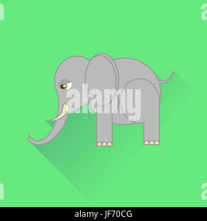 Icona di elefante isolato su sfondo verde. Lunga ombra Illustrazione Vettoriale