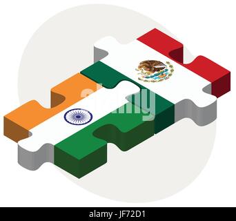 India e Messico bandiere nel puzzle Illustrazione Vettoriale