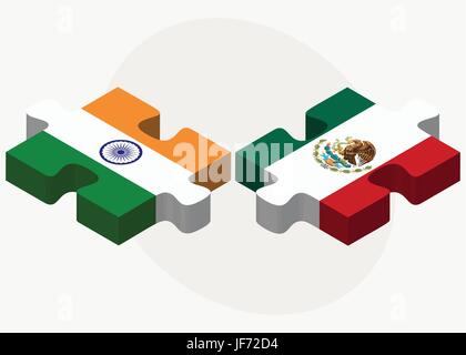 India e Messico bandiere nel puzzle Illustrazione Vettoriale