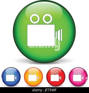 Foto, Fotocamera, pulsante, cinema, video, icona, vettore, film, filmati, Illustrazione Vettoriale