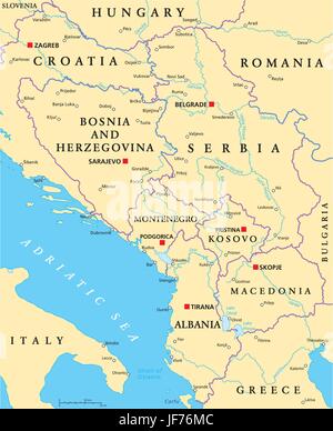 Centrale, Kosovo, Stati balcanici, Bosnia, mappa, Atlas, mappa del mondo, Serbia, Illustrazione Vettoriale