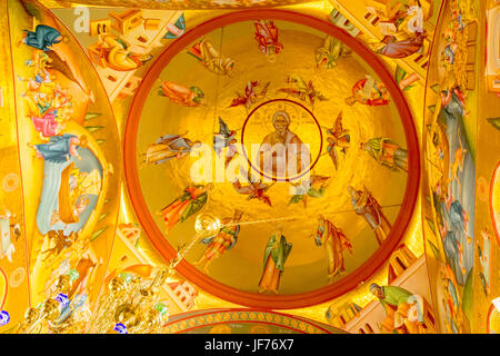 Allestita all'interno del soffitto della Chiesa Ortodossa Greca dei Santi Apostoli, Capernaum, Mare di Galilea, Israele. Foto Stock