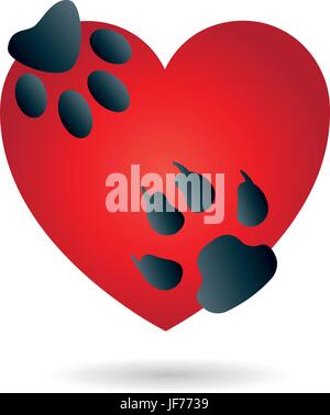 Senso, cane, paw, amore per gli animali, logogramma, amore, in amore, cadde nell'amore, Illustrazione Vettoriale
