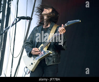 Brian bell weezer esegue sul palco durante la Arroyo Seco weekend giugno 25,2017 brookside campo da golf,pasadena california Foto Stock