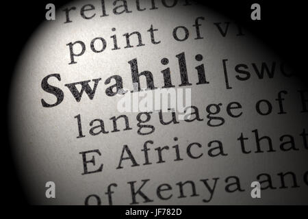 Fake Dizionario, definizione del dizionario della parola Swahili. comprendente i principali parole descrittive. Foto Stock