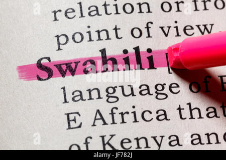 Fake Dizionario, definizione del dizionario della parola Swahili. comprendente i principali parole descrittive. Foto Stock