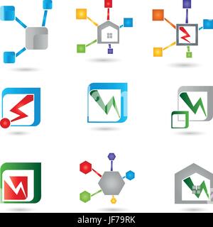 Esso, logogramma, database, presenze, elettricista, computer, computer, rete Illustrazione Vettoriale