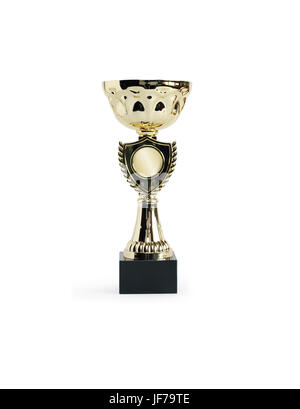 Trofeo oro su sfondo bianco. Percorso di clipping è incluso Foto Stock