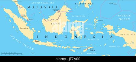 Indonesia, Malaysia, mappa, Atlas, mappa del mondo politico, Bali, Indonesia, Illustrazione Vettoriale