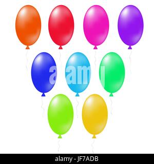 Set di palloncini colorati isolati su sfondo bianco Illustrazione Vettoriale