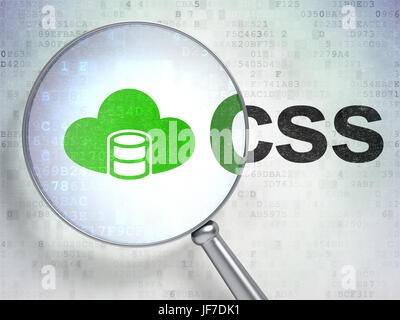 Il concetto di Software: Database con il Cloud e Css con vetro ottico Foto Stock