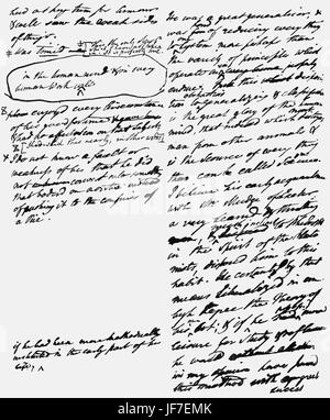 Nota da Edmund Burke sul Joshua Reynolds. Manoscritto. EB: Inglese statista irlandese, autore e oratore, un teorico politico e filosofo, 12 Gennaio 1729 - 9 luglio 1797. JR: il pittore inglese, 16 Luglio 1723 - 23 febbraio 1792. Foto Stock