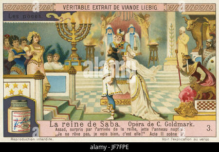 Die Königin von Saba / La regina di Saba, opera di Karl Goldmark (18 maggio 1830 - 2 gennaio 1915), compositore ungherese. Atto 2 scena 3. La regina di Saba appare al matrimonio di Assad e Sulamith. Liebig collezionisti di card 1914 Foto Stock