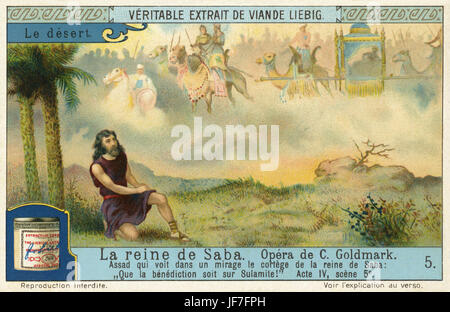 Die Königin von Saba / La regina di Saba, opera di Karl Goldmark (18 maggio 1830 - 2 gennaio 1915), compositore ungherese. Atto 4 scena 5. La regina cerca Assad che è relegata al deserto, Assad prega per Sulamith. Liebig collezionisti di card 1914 Foto Stock