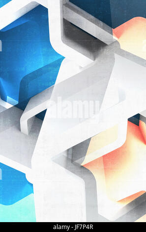 Le strutture astratte con blu e macchie di colore giallo. Calcolatore verticale sfondo grafico utili come una immagine di sfondo. Doppia esposizione, effetto 3D render il Foto Stock