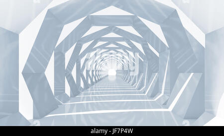 Abstract ipnotico cg con sfondo blu brillante tunnel prospettiva interna, 3d illustrazione Foto Stock