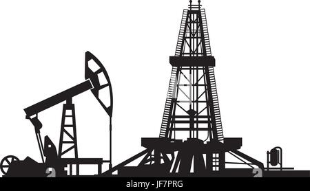 Illustrazione dell industria petrolifera di foratura silhouettes di derrick Illustrazione Vettoriale