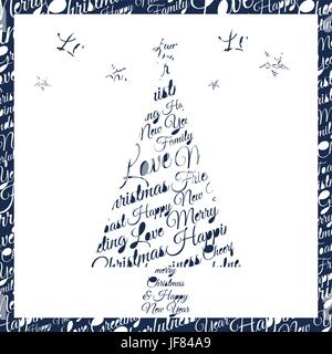 Albero di Natale fatto di frasi e dediche Illustrazione Vettoriale