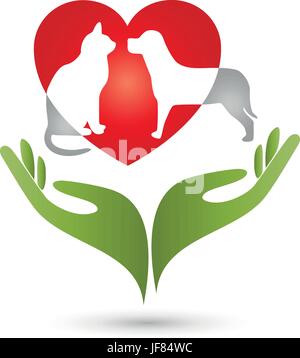 Gatto,dog,logo,mani,cuore Illustrazione Vettoriale
