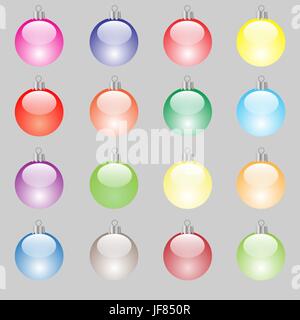 Set di colorate Palle di Natale isolato su sfondo grigio Illustrazione Vettoriale