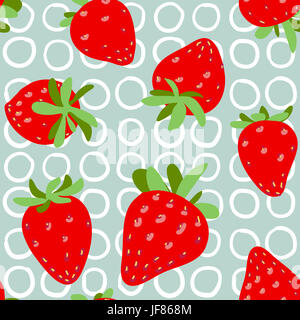 Le fragole seamless pattern. Fragola rossa con foglie verdi su sfondo una schifezza. Alla moda di disegno a mano libera illustrazione Foto Stock