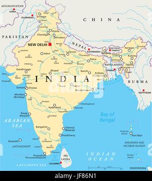 India Mappa Politico Illustrazione Vettoriale
