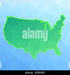 America Mappa Verde isolato su sfondo blu Illustrazione Vettoriale