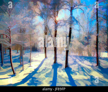 Arte digitale: Winter Wonderland vicino a Bad Toelz, Baviera, Germania Foto Stock