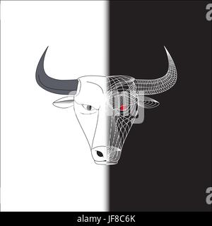 Bull metà faccia a filo Illustrazione Vettoriale