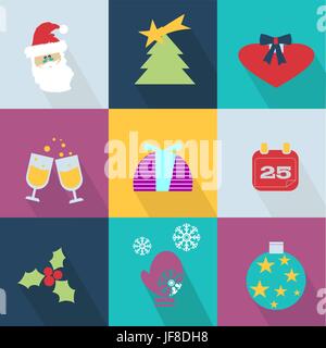 Natale icone insieme con oggetti tipici del partito - colorate Illustrazione Vettoriale