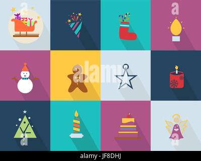 Natale icone insieme con oggetti tipici del partito Illustrazione Vettoriale