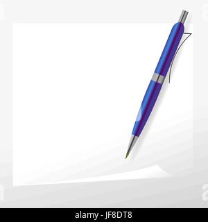 Penna blu e carta isolato su sfondo grigio Illustrazione Vettoriale
