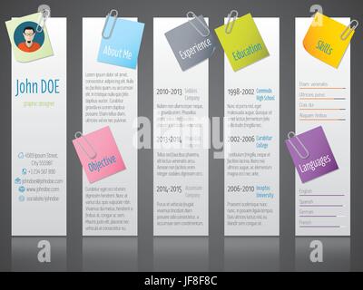 Cool moderno curriculum vitae curriculum cv con etichette e post its Illustrazione Vettoriale