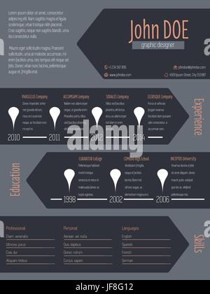 Curriculum moderno riprendere con cool frecce scure Illustrazione Vettoriale