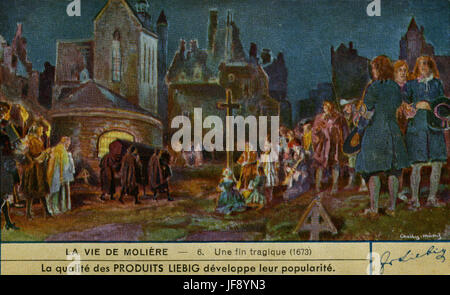 Moliere la morte di tubercolosi, 1673. Vita di Moliere (Giovanni battista Poquelin, 15 Gennaio 1622 - 17 febbraio 1673), francese drammaturgo e attore. Liebig collezionisti card, 1950 Foto Stock