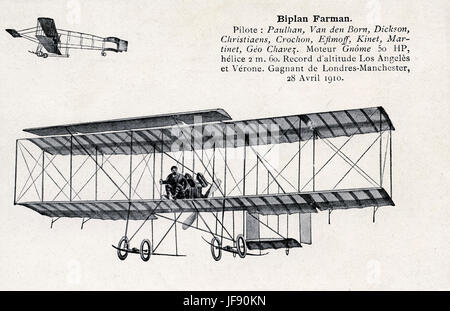 Farman aeroplano / biplano, piano progettato da aviatore anglo-francese Henry () Henri Farman, nei primi anni del XX secolo. Foto Stock