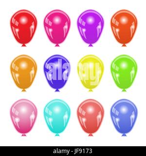 Set di palloncini colorati isolati su sfondo bianco. Illustrazione Vettoriale