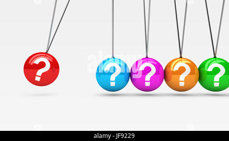 Punto interrogativo e icona di sfere colorate assistenza clienti domande concetto 3D'illustrazione. Foto Stock