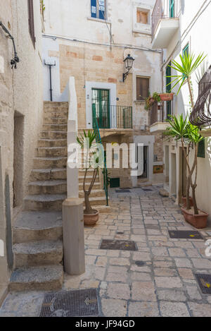 Polignano a Mare (Puglia, Italia) - La famosa città sul mare in provincia di Bari, Italia meridionale. Il borgo sorge su sperone roccioso sul mare Adriatico Foto Stock