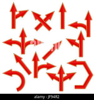 Serie di frecce rosse isolato su sfondo bianco Illustrazione Vettoriale