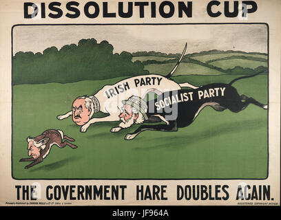 La dissoluzione CUP 1910 & conservatore Partito unionista poster Herbert Asquith (liberale) inseguiti da John Redmond (IPP) e Keir Hardie (Manodopera) Credito: CCO Foto Stock